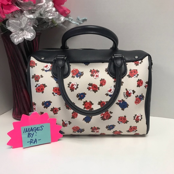 Coach F57627 Mini Bennett Rose Floral Chalk & Black Handbag Purse - Picture 3 of 8